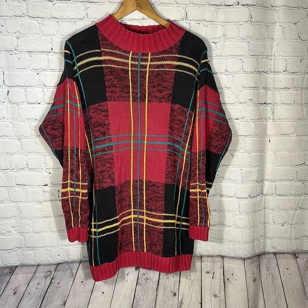 Best American Clothing Co. Sweater Mens Red Plaid L Large‎ Ramie Cotton Blend